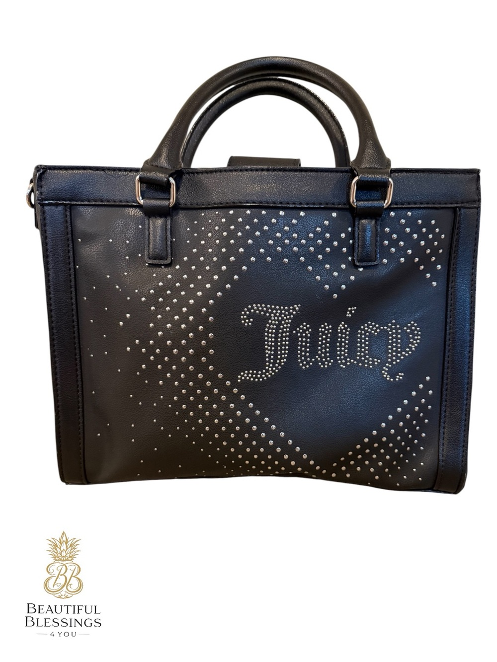 Juicy Couture Black Studded Grommet Satchel Tote Bag